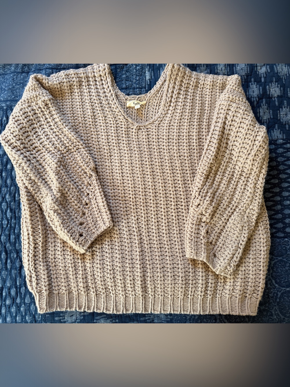 Neutral Taupe Chunky Knit V-Neck Sweater